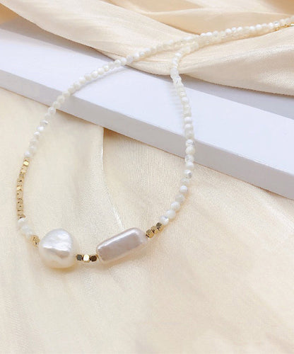 White Alloy Pearl Gratuated Bead Necklace Wf012
