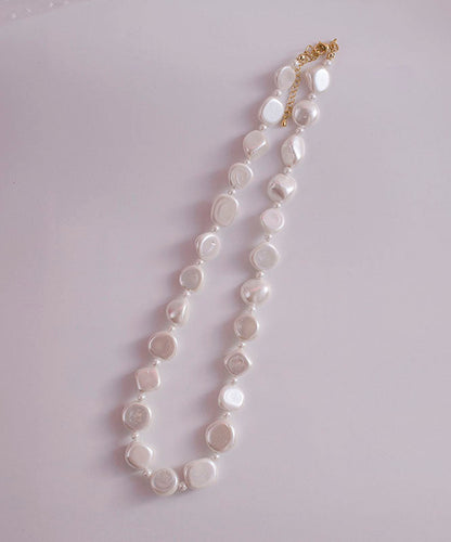 White Asymmetricar Pearl Gratuated Bead Necklace