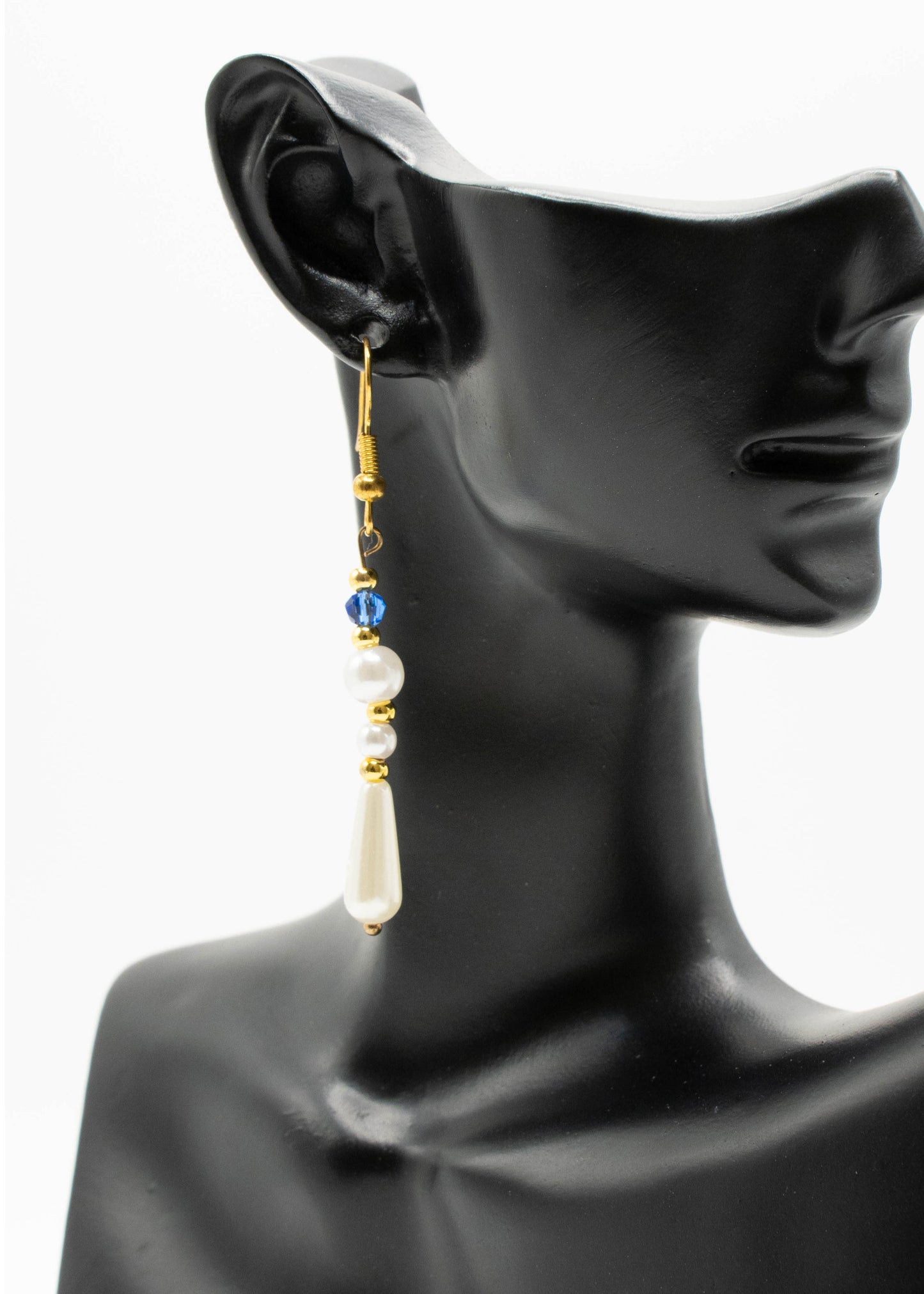 White Pearl Asymmetrical Design Drop Earrings