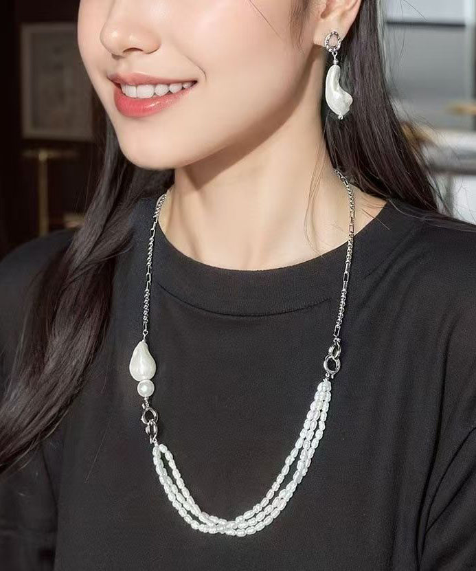 White Stainless Steel Pearl Chain Gratuated Bead Necklace