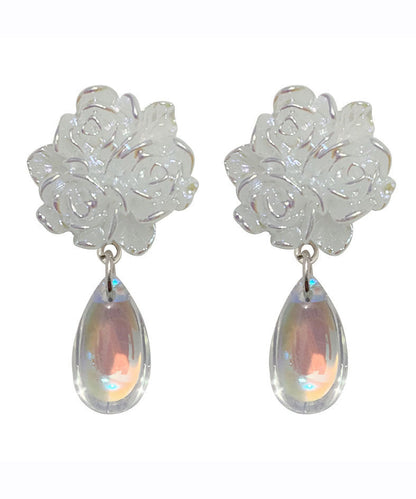 White Sterling Silver Alloy Crystal Water Drop Drop Earrings