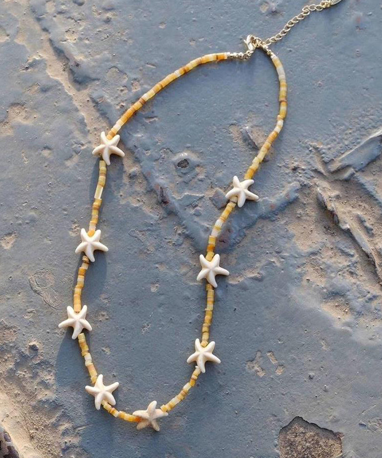Yellow Sterling Silver Alloy Beading Five Pointed Star Gratuated Bead Necklace Ab1094