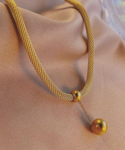 Classy Gold Stainless Steel Tassel Pendant Necklace Df1019