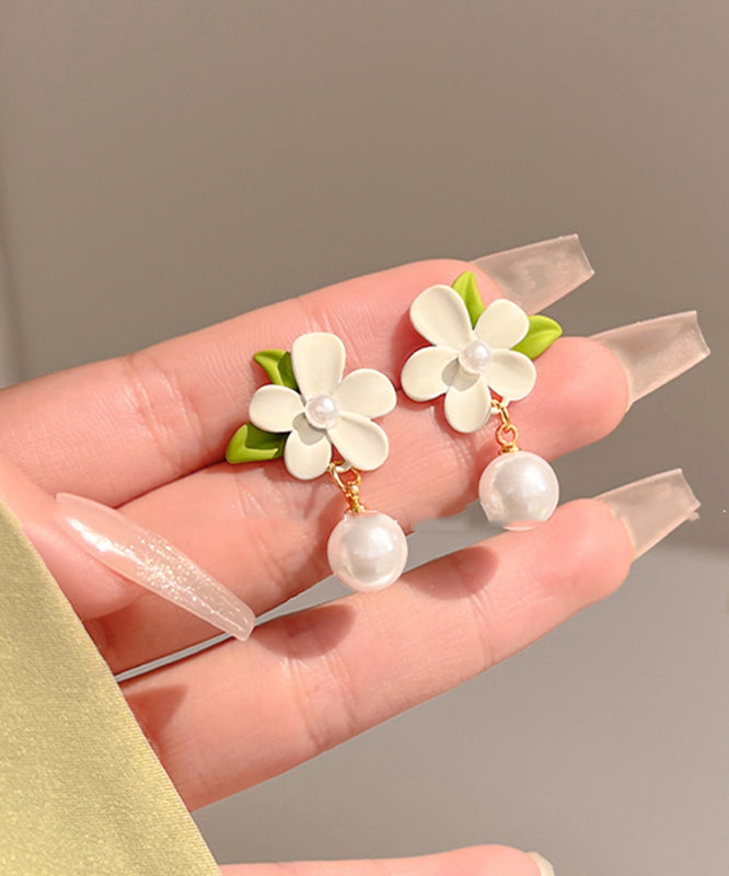 Classy White Alloy Pearl Drop Earrings