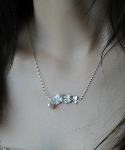 Classy White Sterling Silver Pearl Necklace Po079
