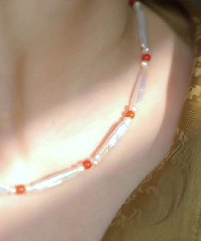 Classy White Sterling Silver Overgild Pearl Agate Princess Necklace Ii017