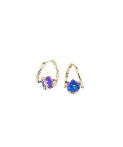 Blue Alloy Zircon Crystal Drip Glaze Hoop Earrings