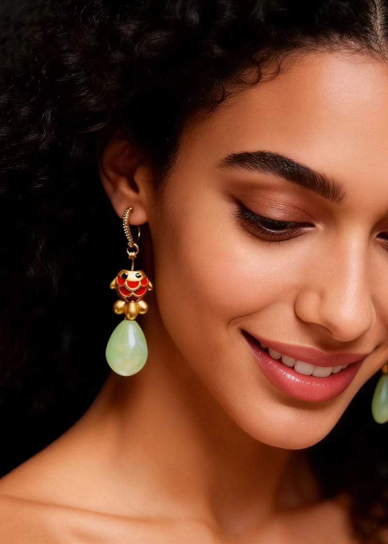 Light Yellow Water Droplet Goldfish Gilding Drop Earrings