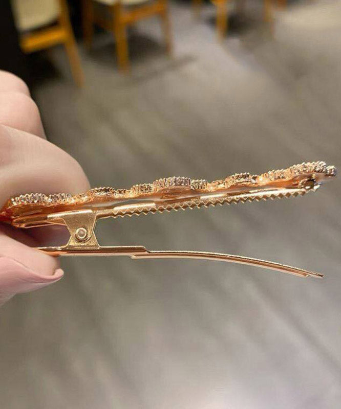 Pink Alloy Zircon Four-leaf Clover Hairpin