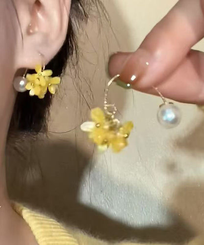 Yellow Copper Acrylic Pearl Hoop Earrings