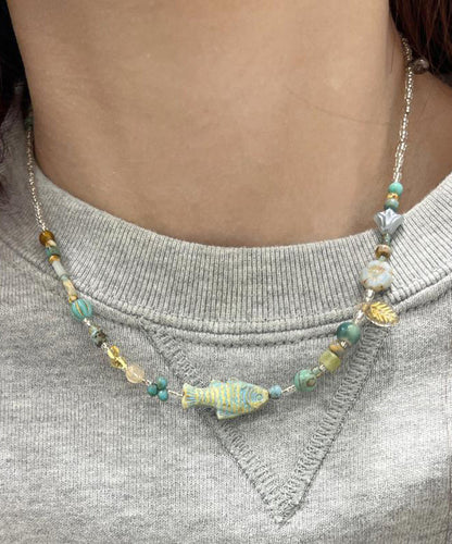 Diy Colorblock Beading Little Fish Gratuated Bead Necklace Qj003