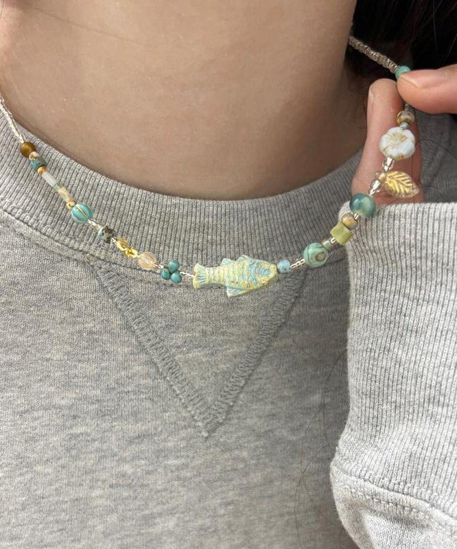 Diy Colorblock Beading Little Fish Gratuated Bead Necklace Qj003