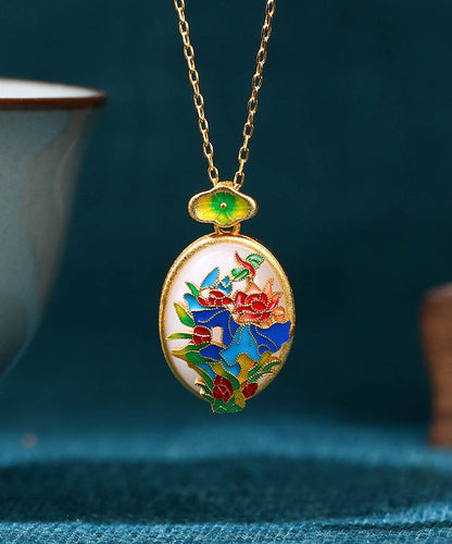 Diy Gold Ancient Gold Jade Enamel Pendant Necklace Kx1081