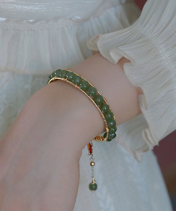 Diy Green Copper Overgild Jade Butterfly Tassel Charm Bracelet Gh1018
