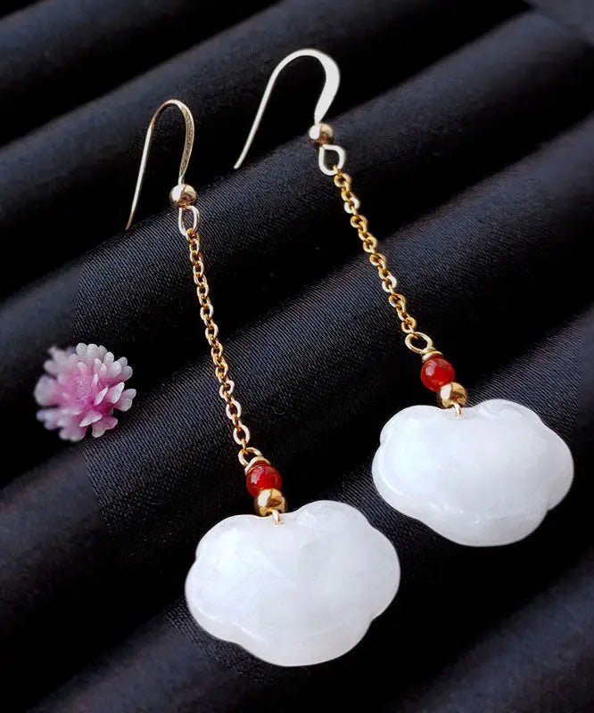 Diy 14k Gold Jade Gem Stone Drop Earrings