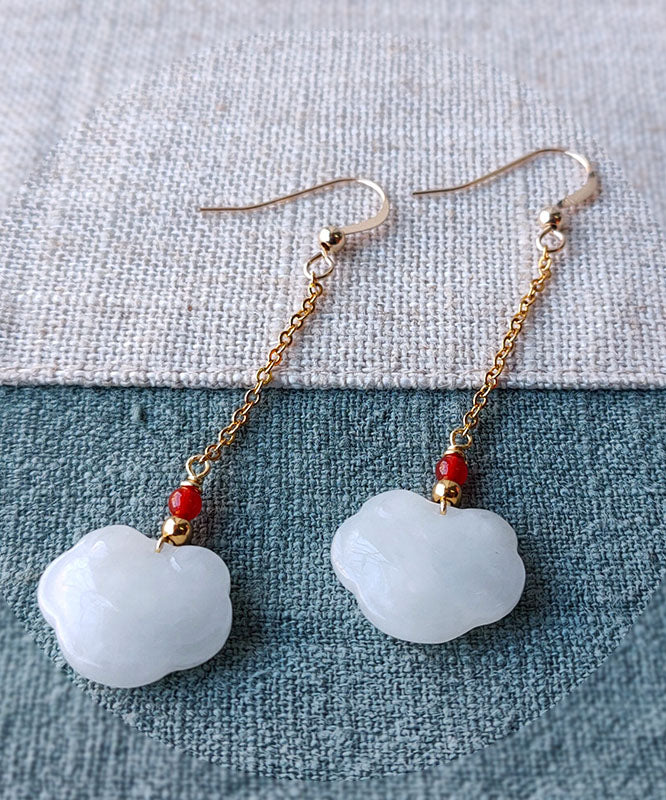 Diy White 14k Gold Jade Gem Stone Drop Earrings