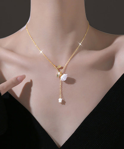 Diy White Copper Overgild Rose Tassel Pendant Necklace Ly1792