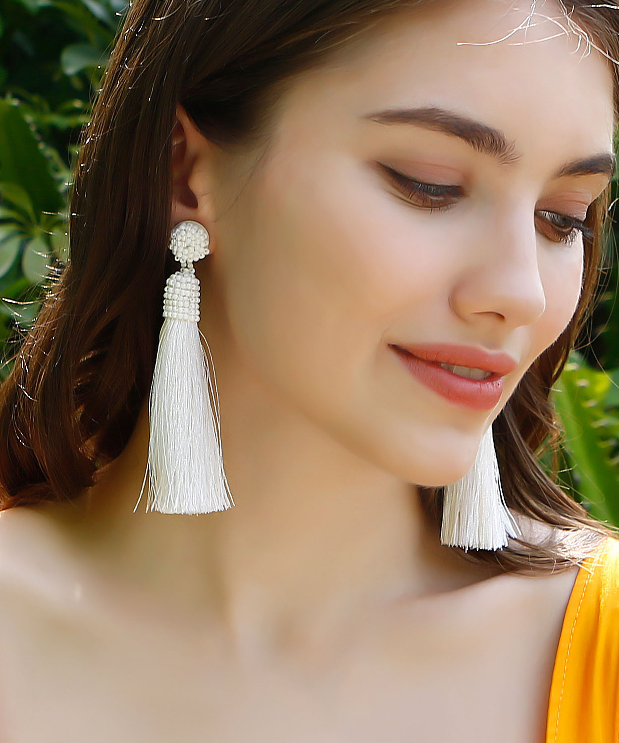 Diy White Silk Cotton Rice Ball Tassel Drop Earrings
