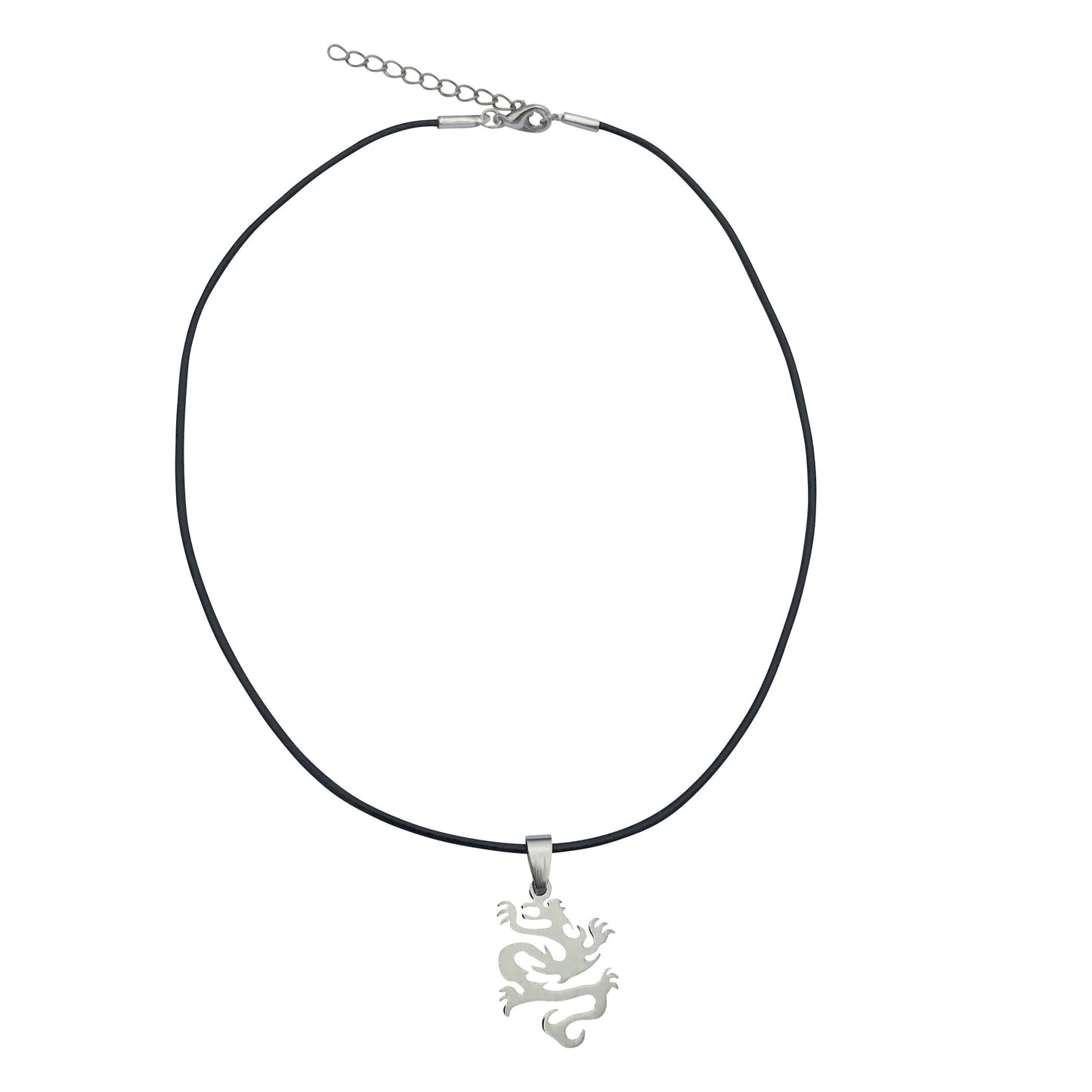 Dragonweave Steel Dragon Pendant Necklace on Adjustable Black Leather Cord