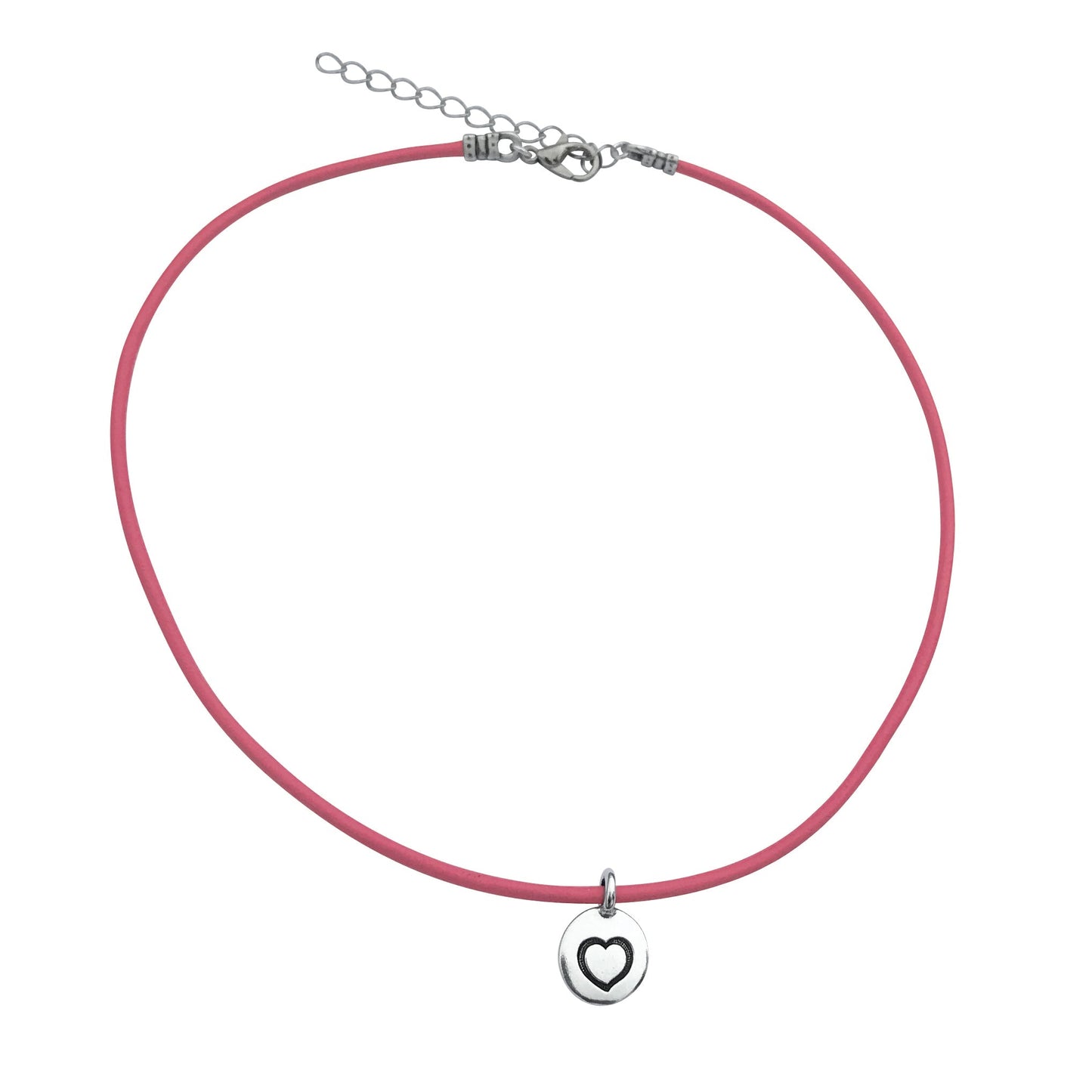 Dragonweave Heart Circle Charm Necklace and Earring Set, Silver Plated Pink Leather Choker and Leverback Earrings