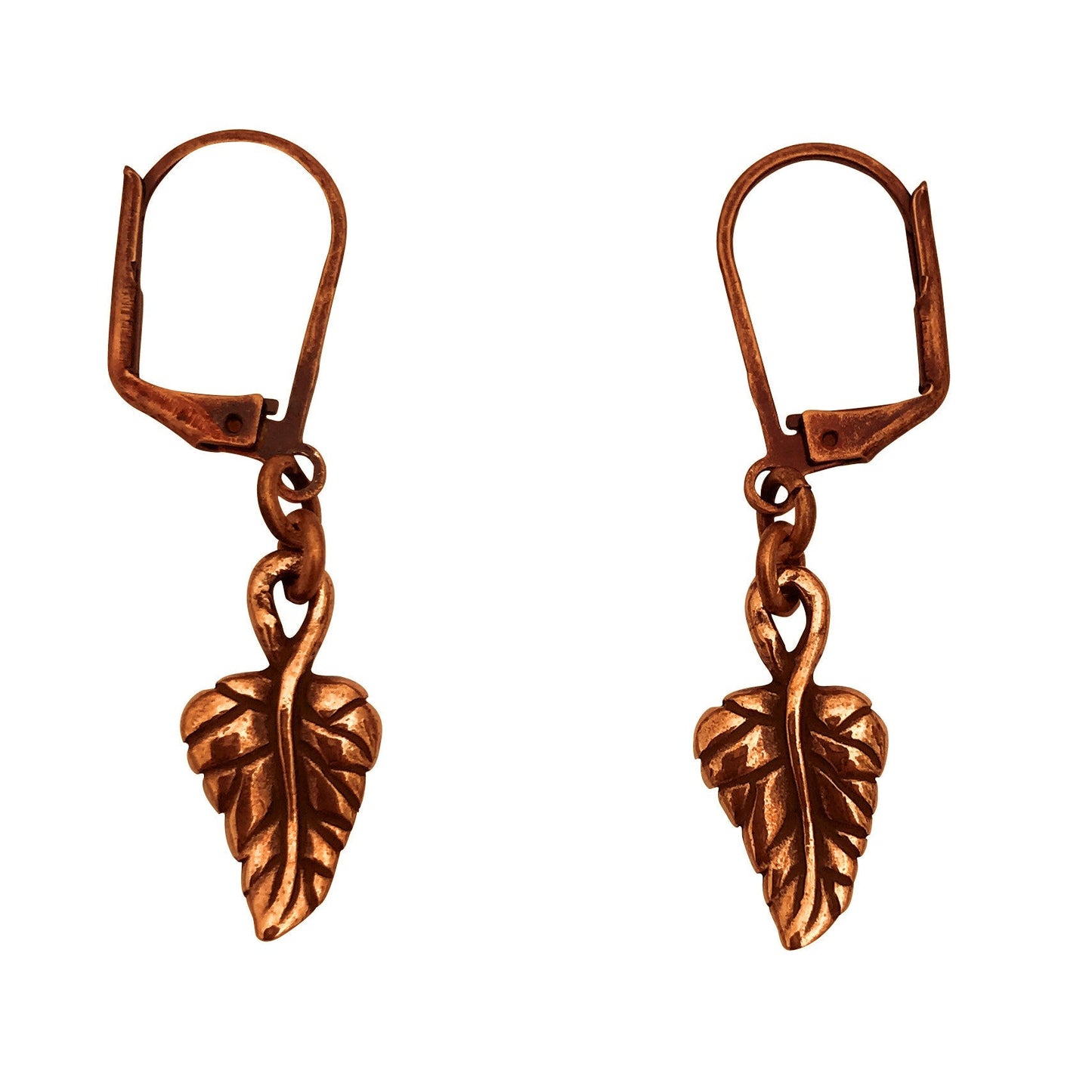 Dragonweave Elven Ivy Charm Necklace and Earring Set, Antique Copper Brown Leather Choker and Leverback Earrings