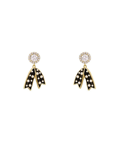 Black Sterling Silver Zircon Pearl Tassel Drop Earrings