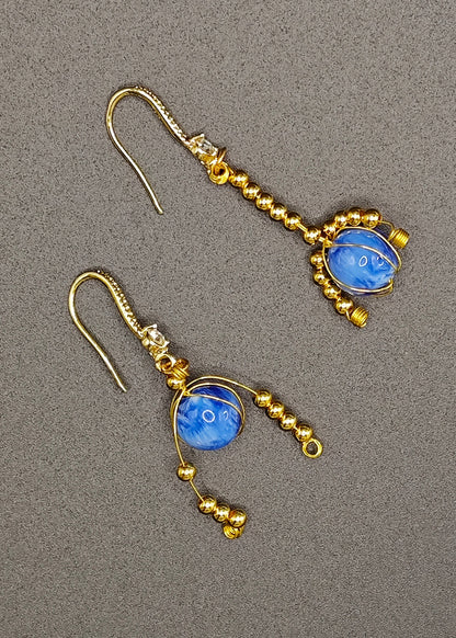 Blue Crystal Tasseled Drop Earrings