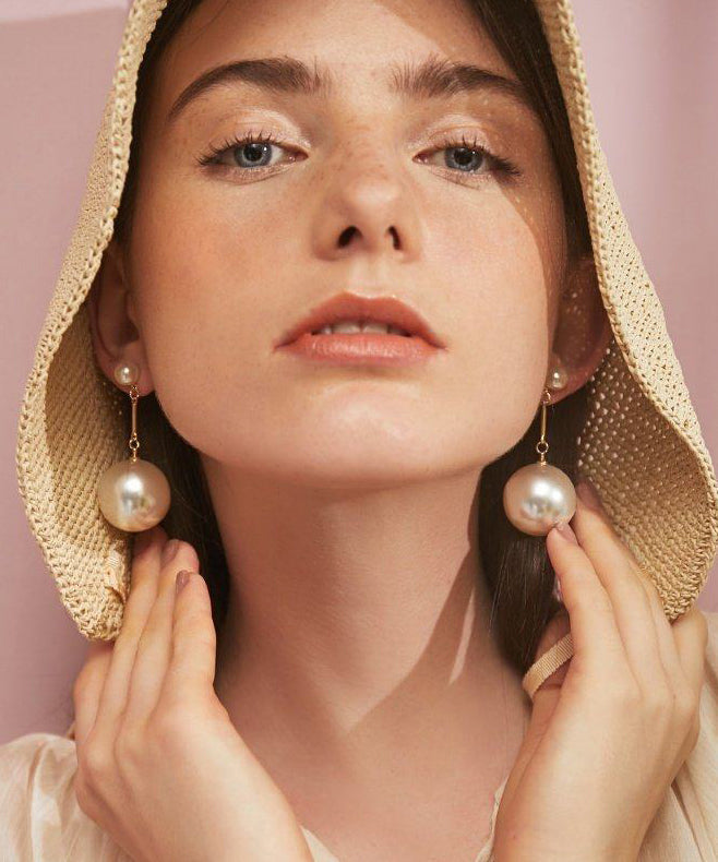 Champagne Fine Big Pearl Drop Earrings