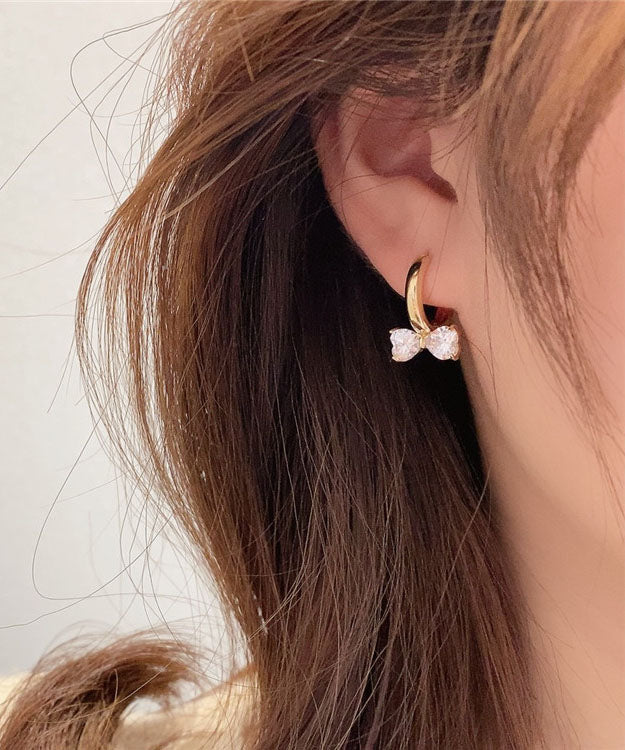 Gold Sterling Silver Overgild Crystal Bow Hoop Earrings
