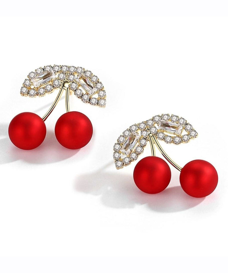 Red Alloy Zircon Cherry Stud Earrings
