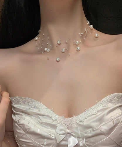 White Alloy Multi Layer Pearl Starry Sky Princess Necklace Ya025
