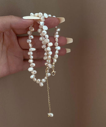 White Alloy Pearl Tassel Gratuated Bead Necklace Gh1058