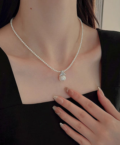 White Alloy Zircon Pearl Pendant Necklace Ra003