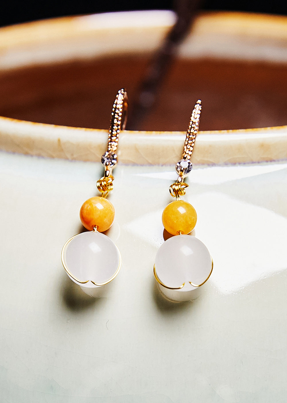 White Jade Connection Beeswax Drop Earrings