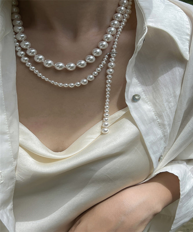 White Pearl Beading Gratuated Bead Necklace Wq021