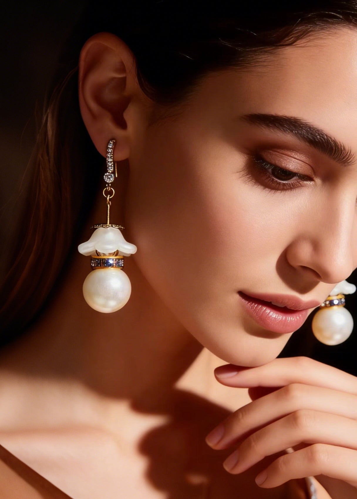 White Pearl Zircon Drop Earrings
