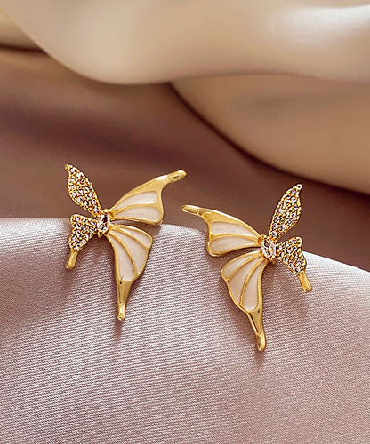 Gold Copper Alloy Zircon Butterfly Stud Earringsgh1010