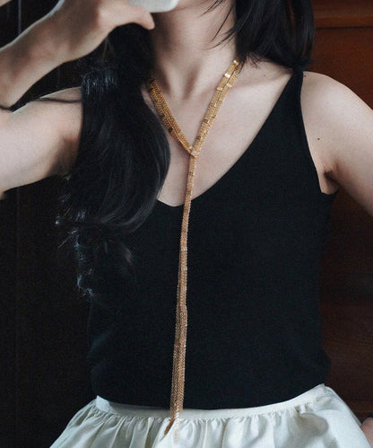 Gold Copper Overgild Multi Layer Tassel Pendant Necklace Ya024