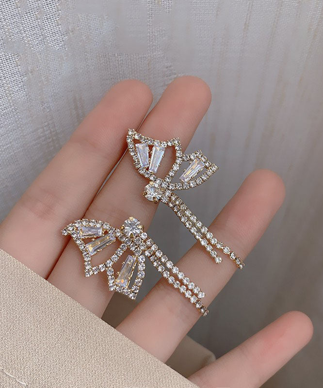 Gold Copper Zircon Crystal Butterfly Drop Earrings