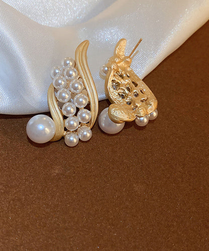 Gold Sterling Silver Alloy Pearl Hoop Earrings
