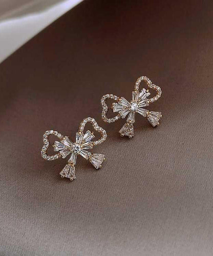 Gold Sterling Silver Alloy Zircon Bow Stud Earrings Kx1001