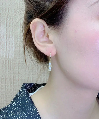 Sterling Silver Cat's Eye Stone Bamboo Knot Drop Earrings