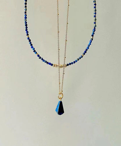 Klein Blue Sterling Silver Overgild Bluestone Beading Two Piece Set Pendant Necklace Po045