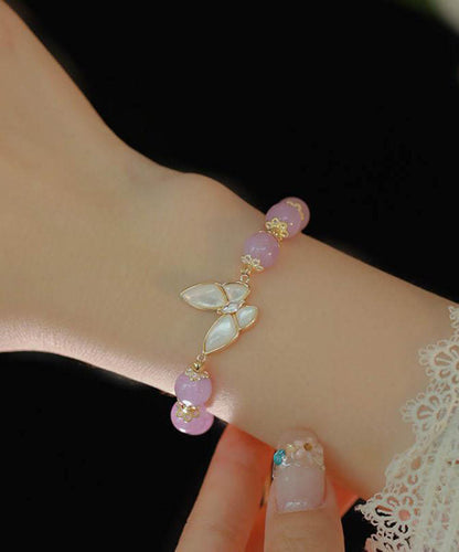 Purple Alloy Crystal Butterfly Tassel Chain Bracelet