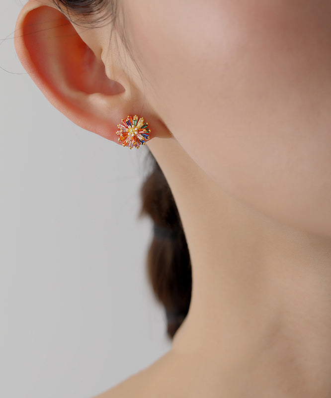 Rainbow Copper Overgild Crystal Daisy Stud Earrings