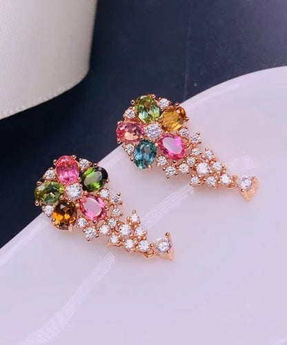Rainbow Sterling Silver Overgild Zircon Crystal Stud Earrings