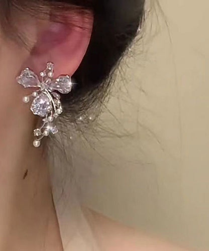 Silk Copper Zircon Pearl Stud Earrings