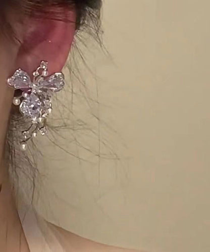 Silk Copper Zircon Pearl Stud Earrings