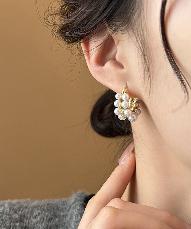 White Copper Alloy Pearl Hoop Earrings
