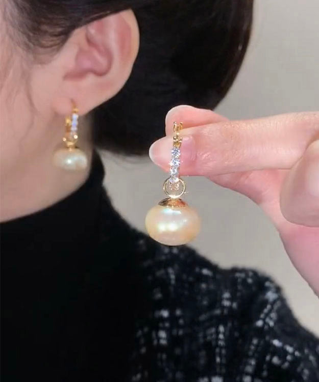 White Copper Overgild Pearl Hoop Earrings